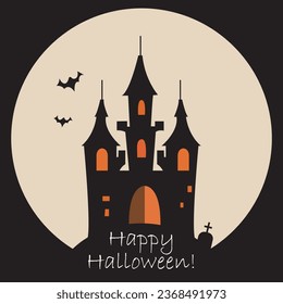 Halloween poster design with haunted castle. For postcards, and posters. 