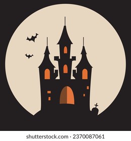 Halloween poster design with haunted castle. For postcards, invitations, decorations and posters.