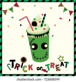 Halloween poster design with monster zombie milkshake for trick or treat party.