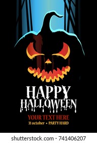 Halloween poster design with Pumpkin, Hand drawn Halloween Text