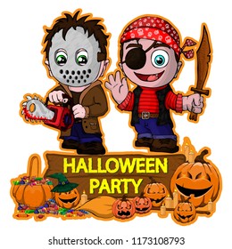 Halloween poster design with vector killer with mask and Pirate 