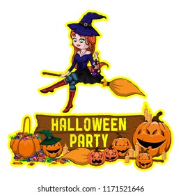Halloween poster design with vector witch character