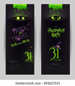 Halloween poster designs with halloween symbols and calligraphy. Vector illustration.