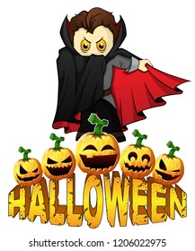 Halloween Poster with Dracula. Vector illustration.