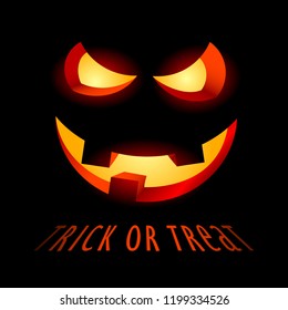 Halloween poster with evil smile and inscription - Trick or treat, vector illustration.