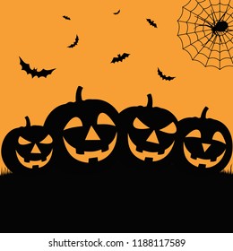 Halloween poster in flat design with grinning pumpkins