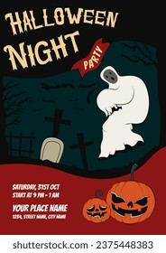 Afiche de Halloween con fantasma y calabaza