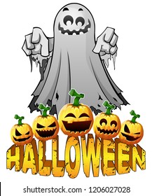 Halloween Poster with ghost. Vector illustration.