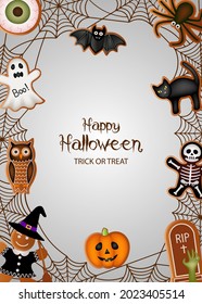 halloween poster with gingerbread cookies and spiderweb