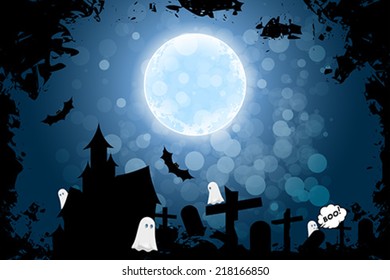 Halloween Poster with Graveyard and Ghosts