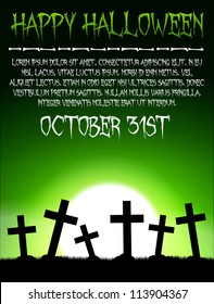 Halloween poster - green moon on graveyard