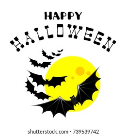 Halloween poster or greeting card with bats and lettering isolated on white background. Holiday illustration.
