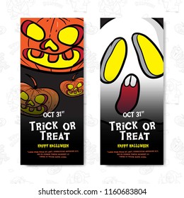 Halloween poster or greeting card set vector with cartoon illustration