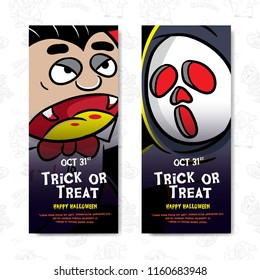 Halloween poster or greeting card set vector with cartoon illustration