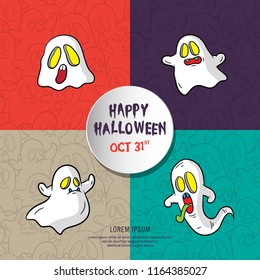 Halloween poster or greeting card set vector with cartoon illustration