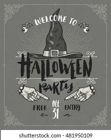 Halloween poster or greeting card - vector design with hand drawn type design