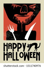 Halloween poster with hand drawn character and calligraphy. great poster for Halloween party invitation card, greeting card, background and other prints 