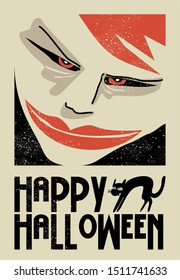 Halloween poster with hand drawn character and calligraphy. great poster for Halloween party invitation card, greeting card, background and other prints 