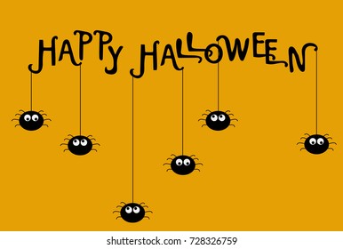 Halloween poster with hand drawn happy Halloween typography design and spiders.For poster,banner,greeting and invitation cards design.Vector illustration.