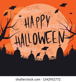 Halloween poster with handwritten calligraphy and traditional symbols.Halloween sale.