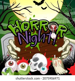 Halloween poster with Horror Night word logo illustration