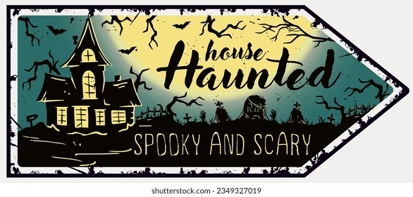 Halloween poster with house or fear home. Night spooky haunted house for dark party design fo happy halloween