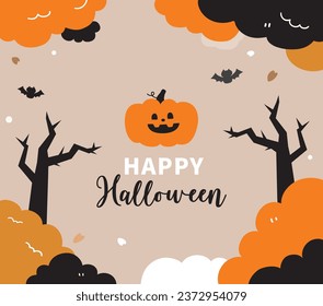 Halloween poster illustration banner background. pumpkin autumn tree
