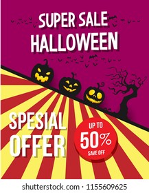 halloween poster illustration sale. autumn celebration. pumpkin element. modern design.