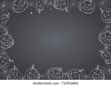Halloween Poster - Illustration. Vector illustration of Halloween Background with pumpkins and web on blackboard.