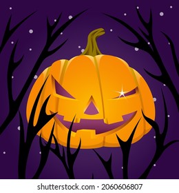 Halloween poster. An image of a sinister pumpkin. Vector illustration.