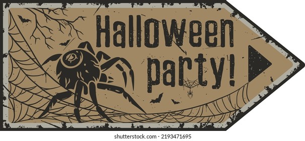 Halloween Poster With Insect For Spiderweb Party. Spooky Poisonous Web Tarantula Or Dark Halloween Pointer