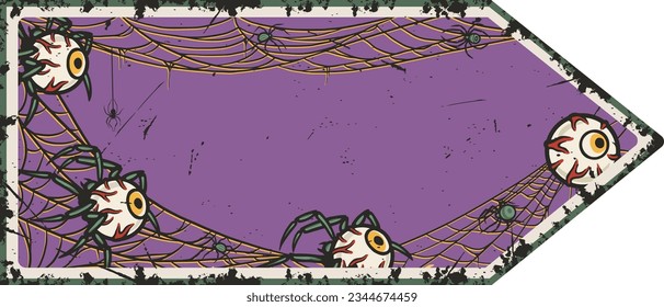 Halloween poster with insect for spiderweb party. Spooky poisonous web tarantula or dark halloween pointer