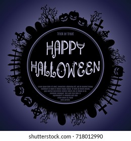 Halloween poster. Invitation for party. Mix of Various Spooky Creatures, Moon. Halloween night vector illustration. Halloween background with scary graveyard. Halloween background