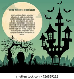 Halloween poster. Invitation for party. Mix of Various Spooky Creatures, Moon. Halloween night vector illustration. Halloween background with scary graveyard. Halloween background