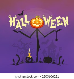 Halloween Poster with Jack O Lantern Pumpkin. Spooky illustration for your fun and scary projects.