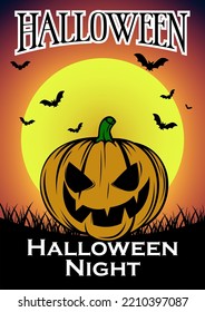 Halloween poster with jack o lantern with creepy face and bright and dark background