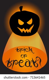 Halloween poster with Jack-o'-lantern (Halloween pumpkin) and inscription "Trick or Treats?"