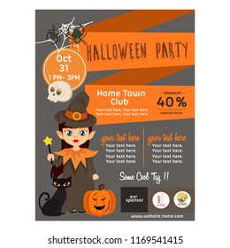halloween poster with kid wizard flat style