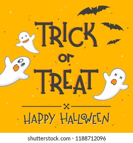 Halloween poster with lettering - trick or treat ,ghosts,bats and pumpkins.Halloween design perfect for prints,flyers,banners invitations,greeting scrapbooking and more.Vector Halloween illustration.

