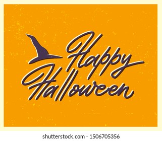 Halloween poster with lettering in vintage style. Flat vector illustration.