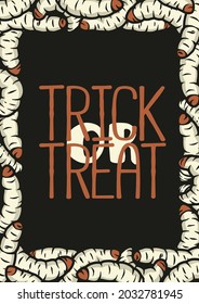 Halloween poster with maggot or nasty worm and disgusting caterpillar for halloween design and spooky larvae for dark autumn party