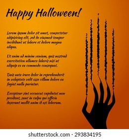halloween poster with message and  scratch on orange background . vector illustration