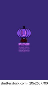 Halloween poster with a modern pumpkin head design character on a smiling face. copy space area. design Vector EPS 10
