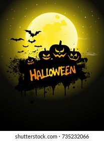 Halloween Poster, night background with pumpkins, illustration. Greeting card halloween celebration, halloween party poster.