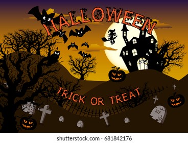 Halloween poster in orange and brown tones in size a4
