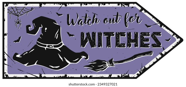 Halloween poster pointer witchcraft witch hat for party. Magic spooky cap for happy halloween. Lid for design dark halloween party or sabbat