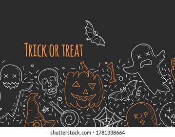 Halloween poster, postcard with hand-drawn elements.