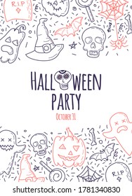 Halloween poster, postcard with hand-drawn elements.