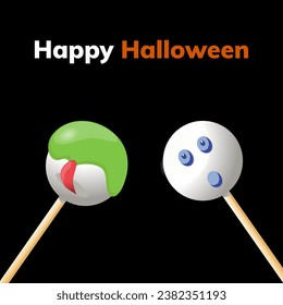 Halloween poster, postcards and frame leaflet, web banner. Vector illustration template with bats, candy, lollipop and funny spider. Happy Halloween banner, background design.
