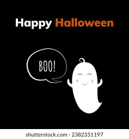 Halloween poster, postcards and frame leaflet, web banner. Vector illustration template with bats, candy, lollipop and funny spider. Happy Halloween banner, background design.